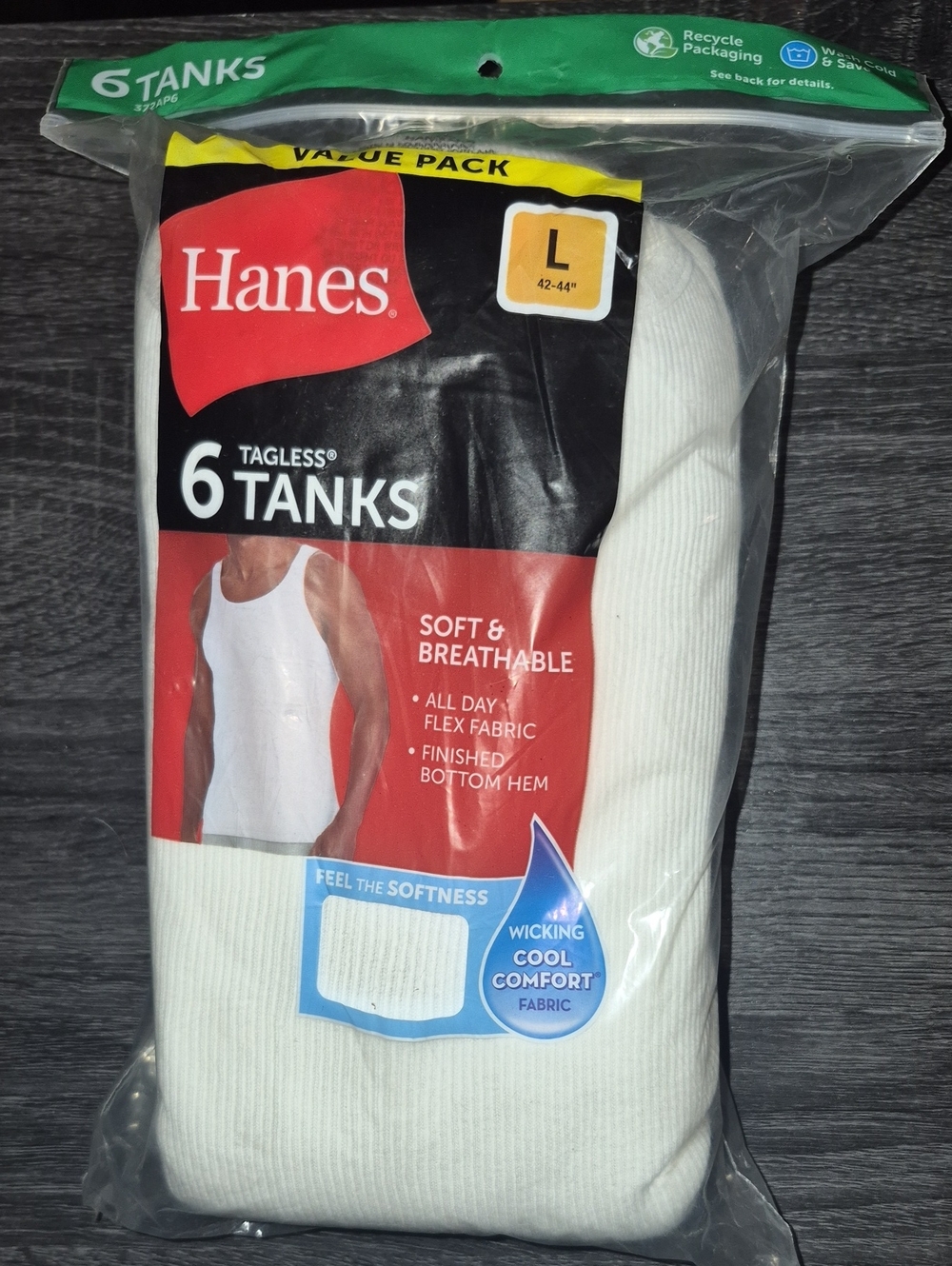 Hanes Men's White Tagless Ribbed Tank Tops - 6 Pack
